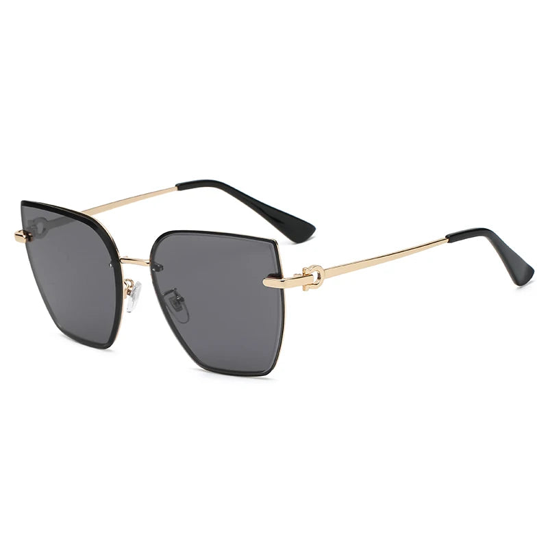 Chic Frameless Cat Eye Sunglasses for Women - Designer Gradient UV400 Shades with Alloy Frame.