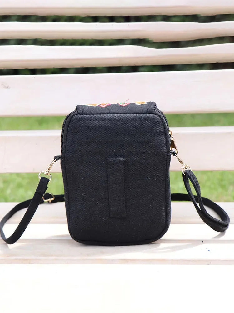 1PC Embroidered National Style Cloth Bag Waist Bag Oblique Span Shoulder Coin Mini Wallet Carry Vertical Square.