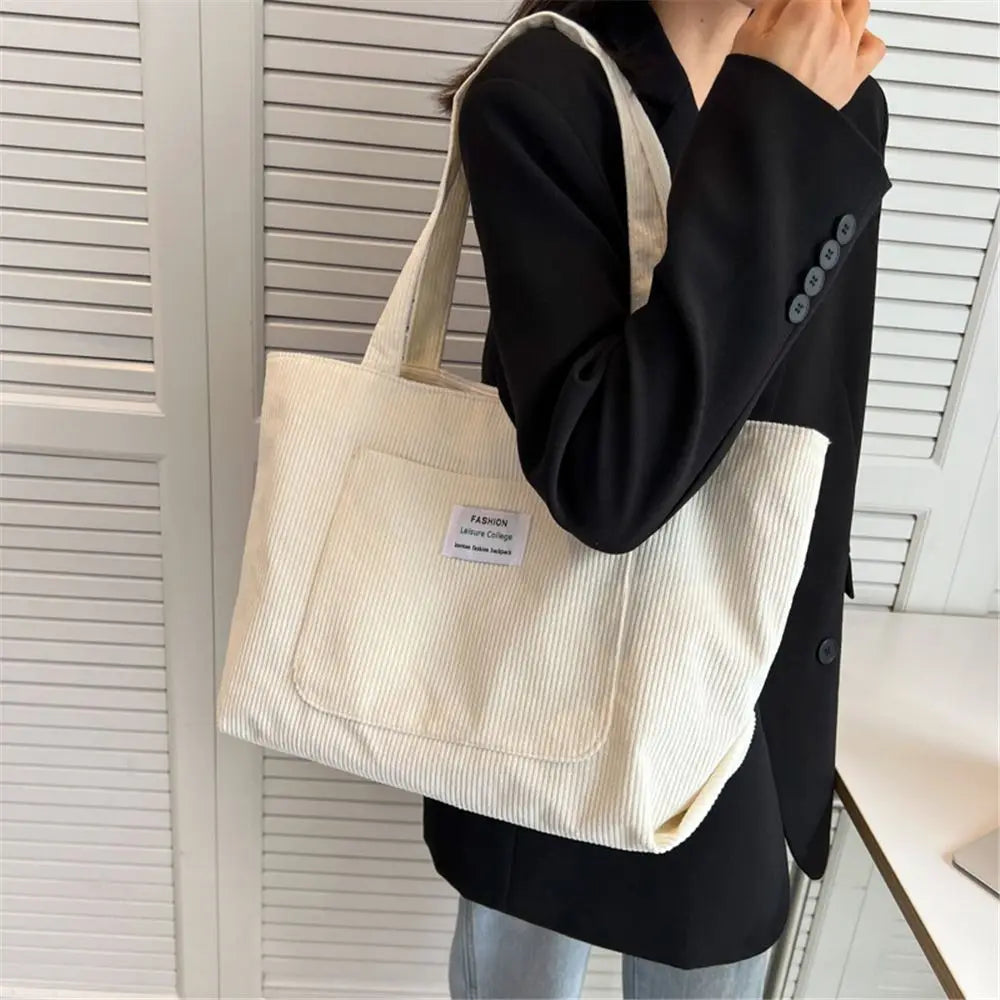 Autumn Winter Corduroy Totes Bag Women's Large Capacity Shoulder Bag Fashion Vintage Solid Color Handbags.