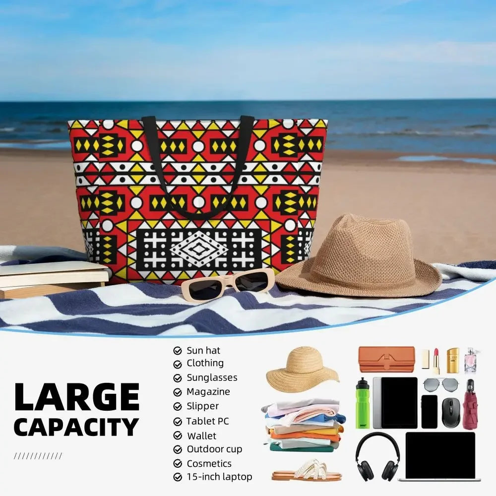 Custom African Kente Cloth Design Tote Bag for Women Large Capacity Traditional Africa Ethnic Ankara Beach Gym Travel Bags