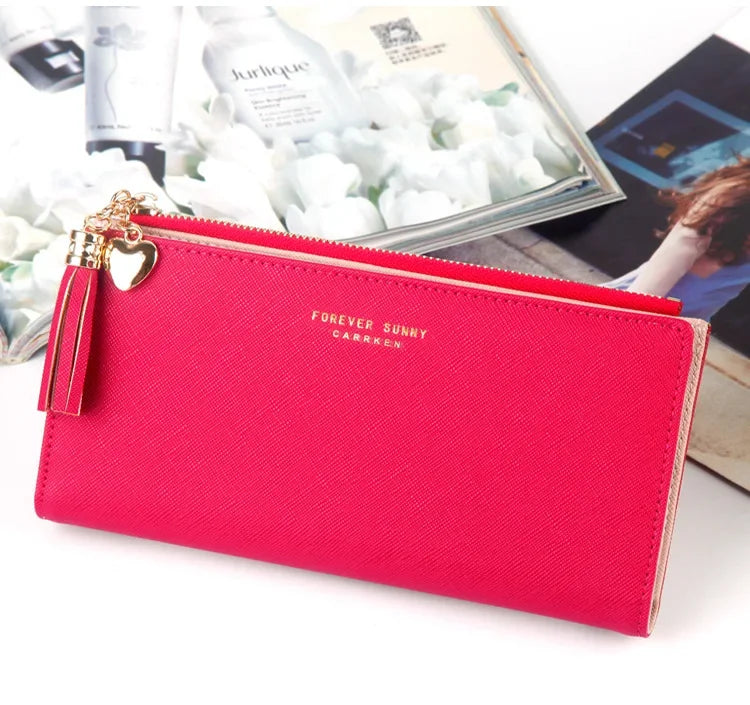 Women's Long Wallet,Multi Card slots Handheld Clutches,Tassel Zipper Clutch Purse,Slim Large Capacity Leather Mobile Phone Bag.