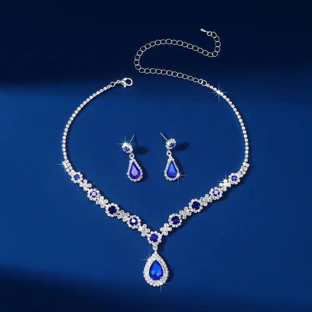 3 pieces of women's crystal droplet necklace with earrings set for wedding evening dress Elegant accessories.