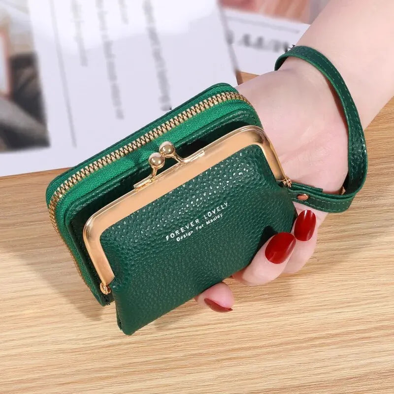 Wallet Women's Fashion Wrist Strap Short Zero Wallet Large Capacity Coin Clip Bag Multiple Card Positions Card Bag Money Clip.