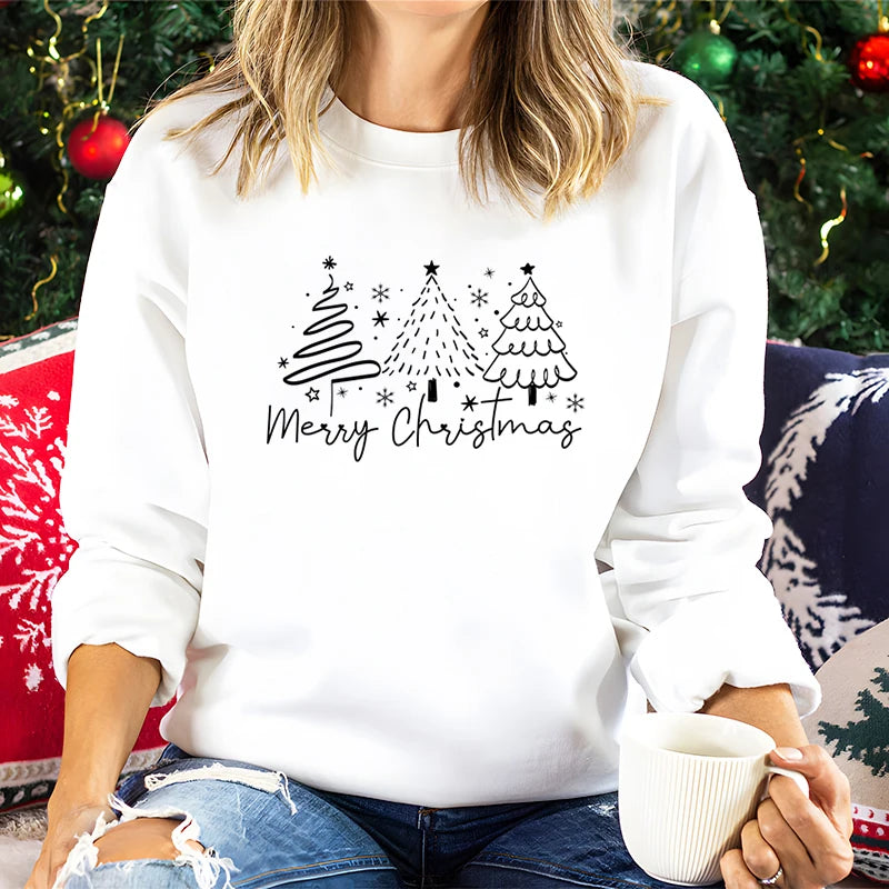 Merry Christmas Tree Trending Sweatshirts Women Funny Festive Fashion Casual Hoodies Trendy Christmas Tree Design Holiday Hoodie.