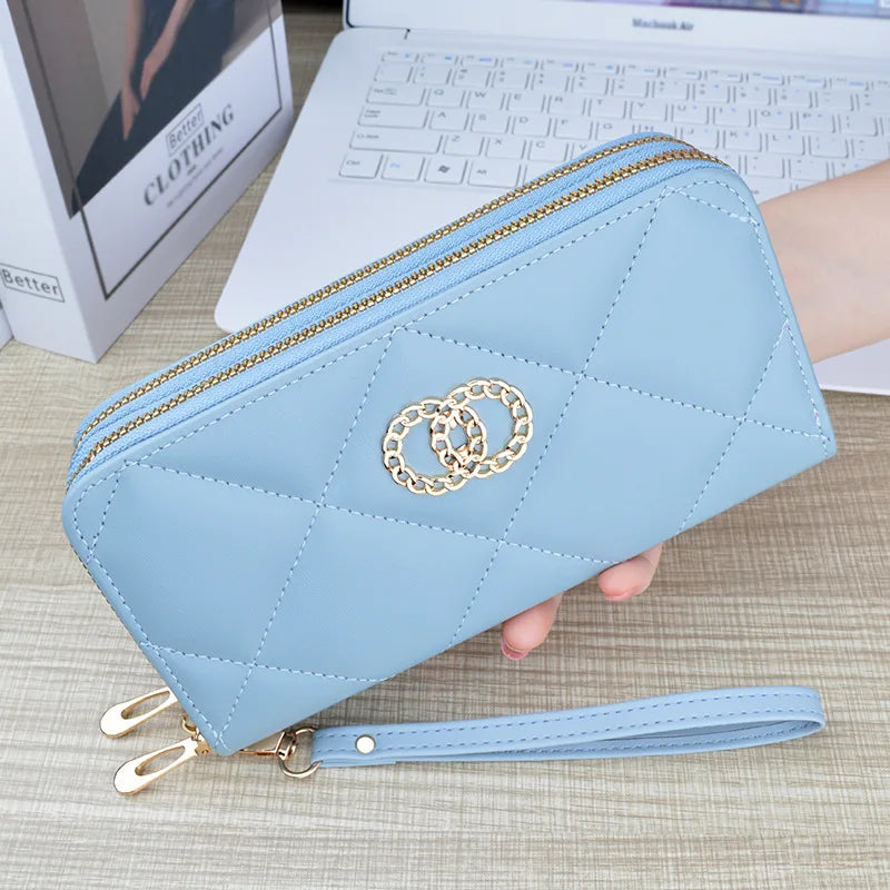 New Wallet Women's Long Double Zipper Large Capacity Handbag Mom's Fashion Simple Double Layer Wallet Mobile Case.