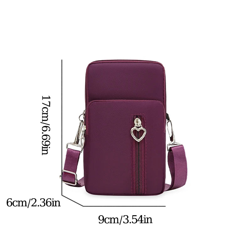 Waterproof Mobile Phone Bag Women's Mini Oxford Crossbody Bag Daily Multi-layer Zipper Purse Casual Outdoor Travel Nylon Bag.