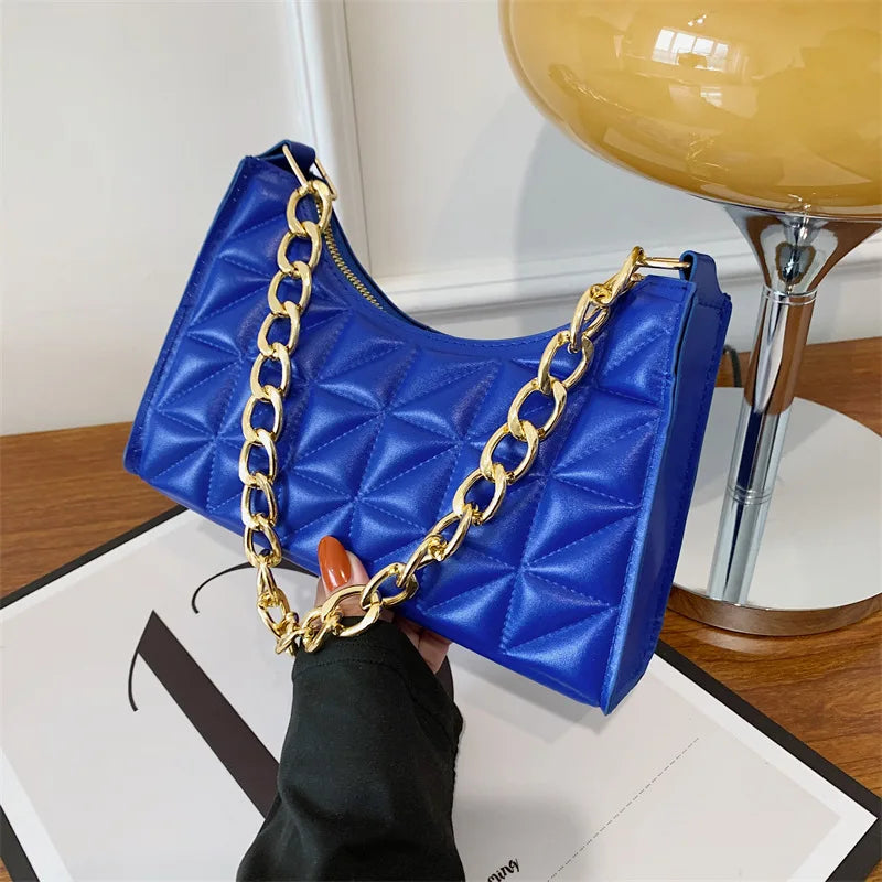 100% Polyurethane Solid Color Stitching Underarm Bag Chain One-shoulder WOMEN'S Bag.