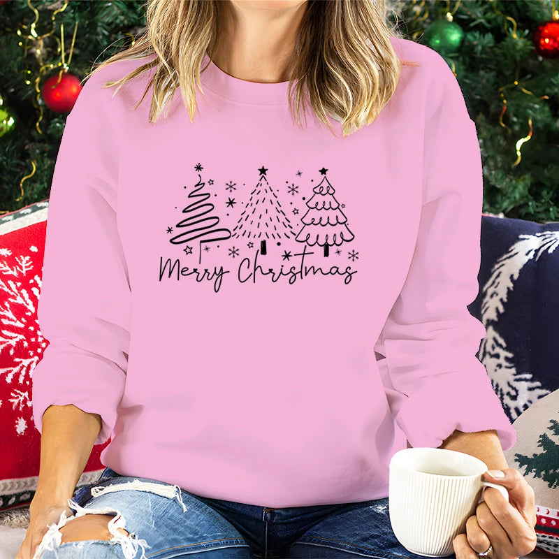 Merry Christmas Tree Trending Sweatshirts Women Funny Festive Fashion Casual Hoodies Trendy Christmas Tree Design Holiday Hoodie.