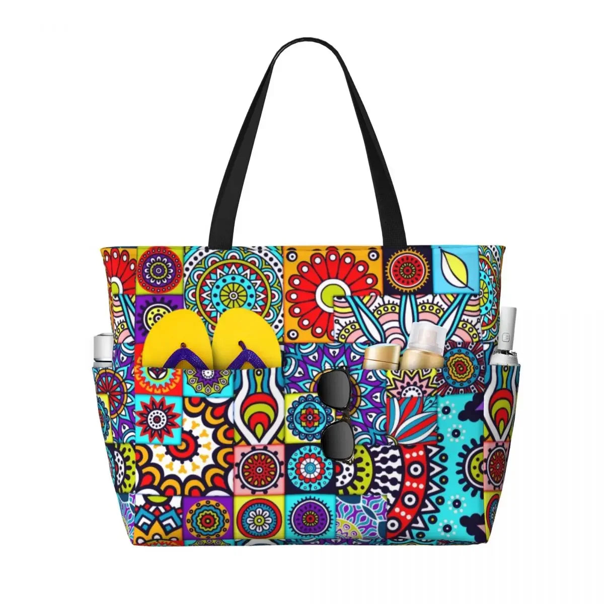 Custom African Kente Cloth Design Tote Bag for Women Large Capacity Traditional Africa Ethnic Ankara Beach Gym Travel Bags.