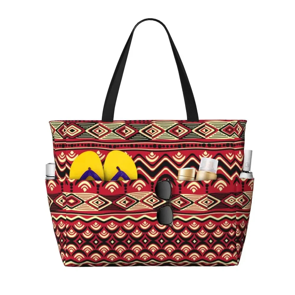 Custom African Kente Cloth Design Tote Bag for Women Large Capacity Traditional Africa Ethnic Ankara Beach Gym Travel Bags