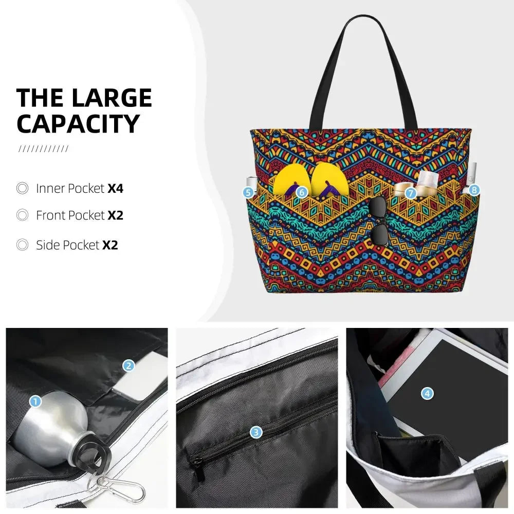 Custom African Kente Cloth Design Tote Bag for Women Large Capacity Traditional Africa Ethnic Ankara Beach Gym Travel Bags