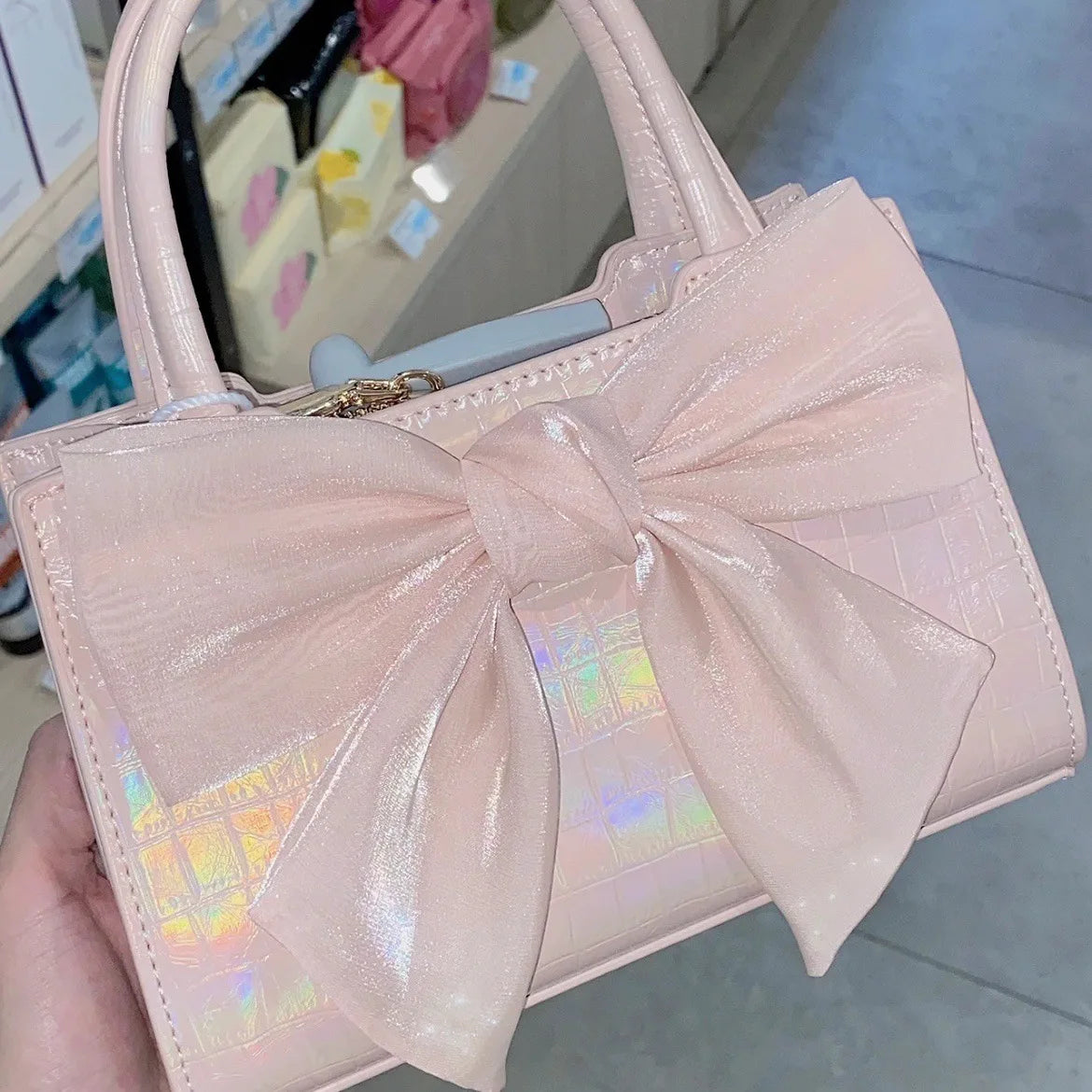 Fashion Women's Clutch Purse Handbags Summer Pink Bowknot Female Underarm Bags Sweet Girl's Small Square Shoulder Messenger Bag.