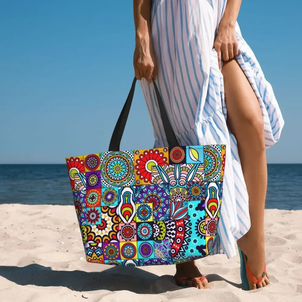 Custom African Kente Cloth Design Tote Bag for Women Large Capacity Traditional Africa Ethnic Ankara Beach Gym Travel Bags