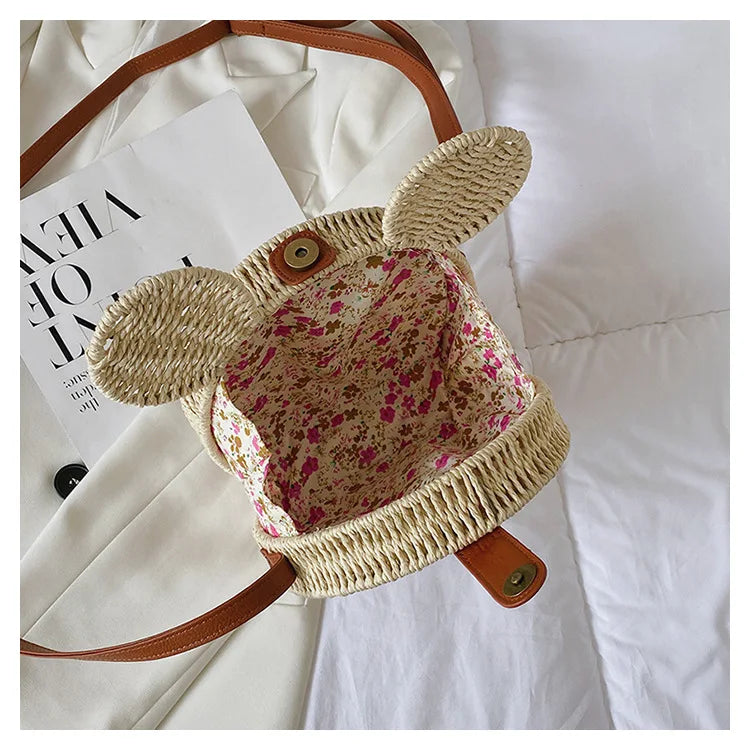 Disney 2023New Ladies Designer Straw Fancy Bag Cute Handbag Rattan Travel Leisure Vacation Small Round Beach Mickey Shoulder Bag - Elevate Your Body