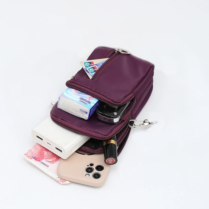 Waterproof Mobile Phone Bag Women's Mini Oxford Crossbody Bag Daily Multi-layer Zipper Purse Casual Outdoor Travel Nylon Bag.