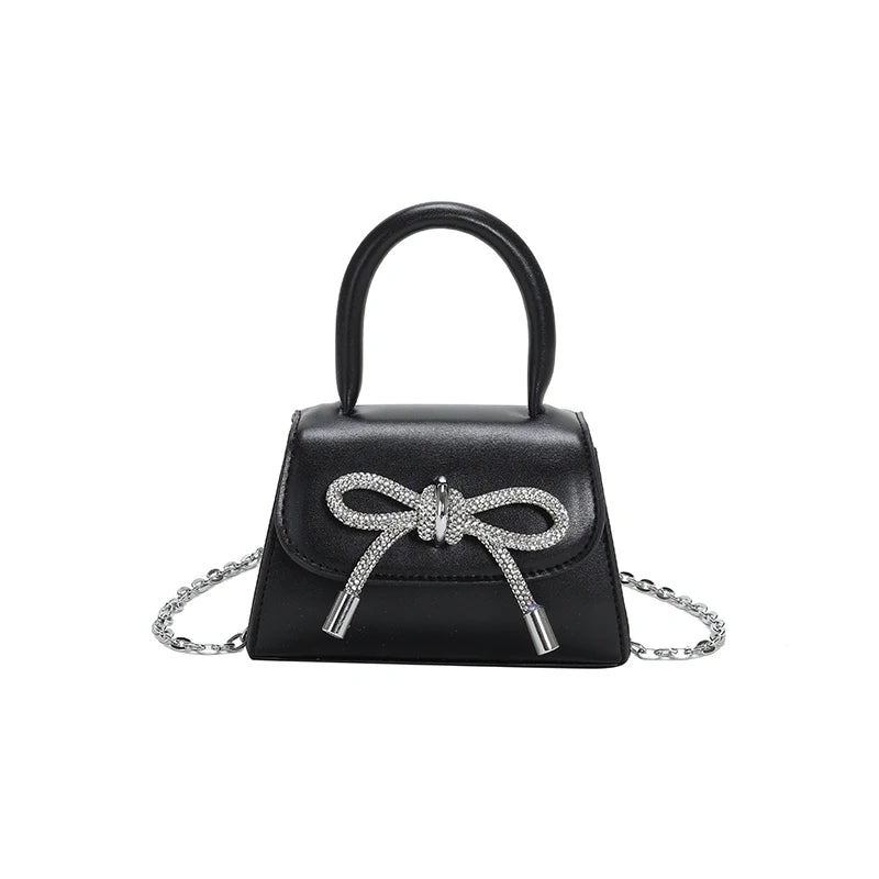 Bow Design Solid Color Mini Shoulder Bag PU Leather Flap Crossbody Bags for Women 2024 Fashion Female Chain Purse and Handbags.