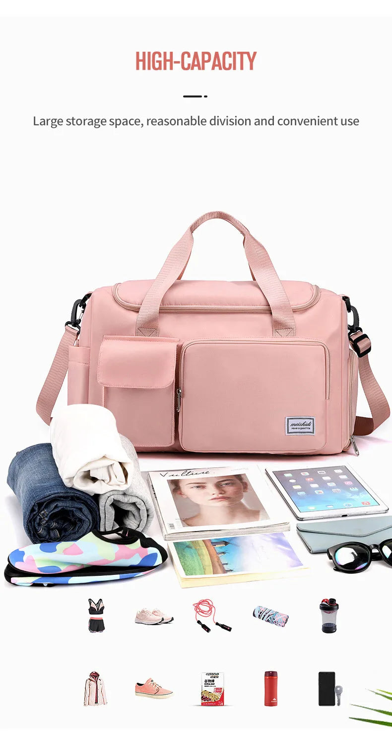 Womens travel bags, weekender carry on for women, sports Gym Bag, workout duffel bag, overnight shoulder Bag - Elevate Your Body