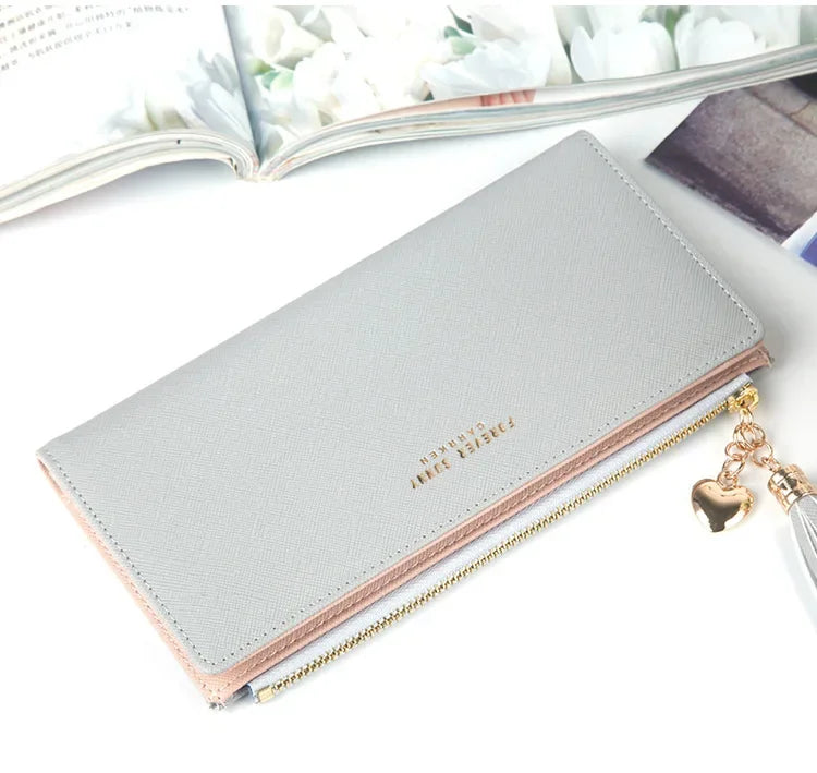 Women's Long Wallet,Multi Card slots Handheld Clutches,Tassel Zipper Clutch Purse,Slim Large Capacity Leather Mobile Phone Bag - Elevate Your Body