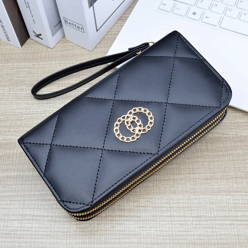 New Wallet Women's Long Double Zipper Large Capacity Handbag Mom's Fashion Simple Double Layer Wallet Mobile Case.