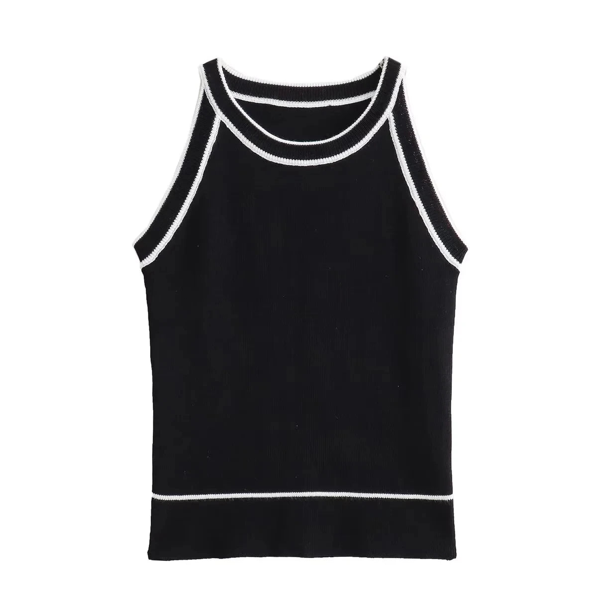 TRAF Tops for Women 2023 Crop Top Black Sexy Sleeveless Knitted Fabric Women's Vest Tank top Female youthful women's clothing.