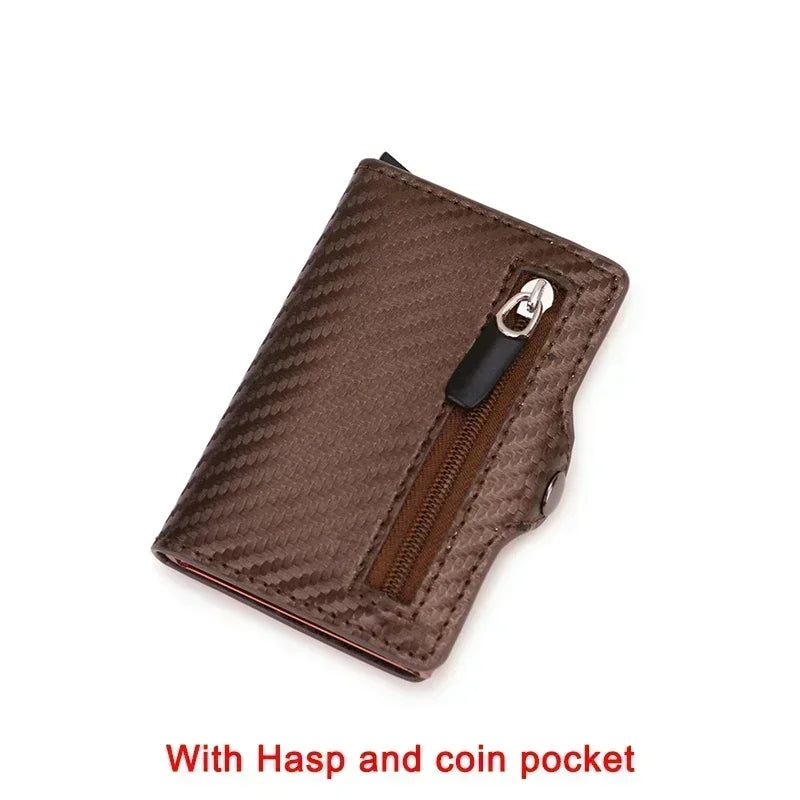 Carbon Fiber Slim Aluminum Men Wallet ID Credit Card Holder Mini RFID Wallet Automatic Pop up Bank Card Case Black Vallet 2023