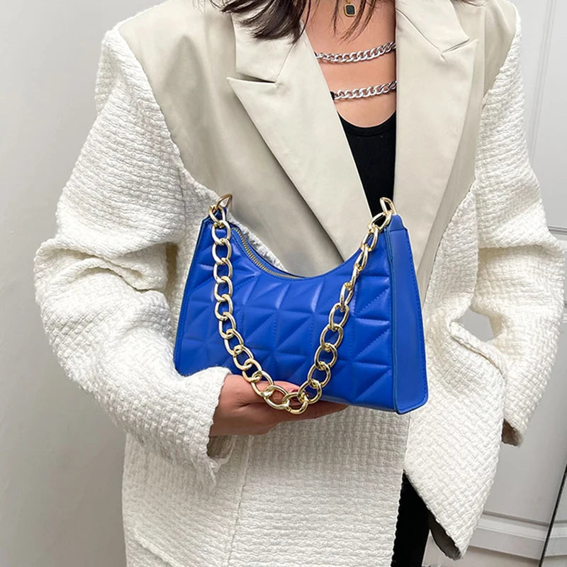 100% Polyurethane Solid Color Stitching Underarm Bag Chain One-shoulder WOMEN'S Bag.