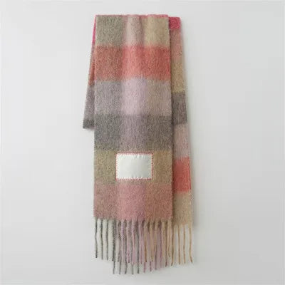 Elegant Women's Cashmere Plaid Scarf - Winter Warm Pashmina Shawl with Tassels, Thick Wrap for Outdoor Style.