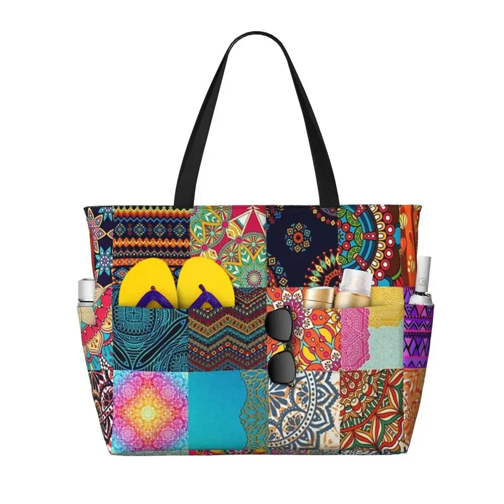 Custom African Kente Cloth Design Tote Bag for Women Large Capacity Traditional Africa Ethnic Ankara Beach Gym Travel Bags