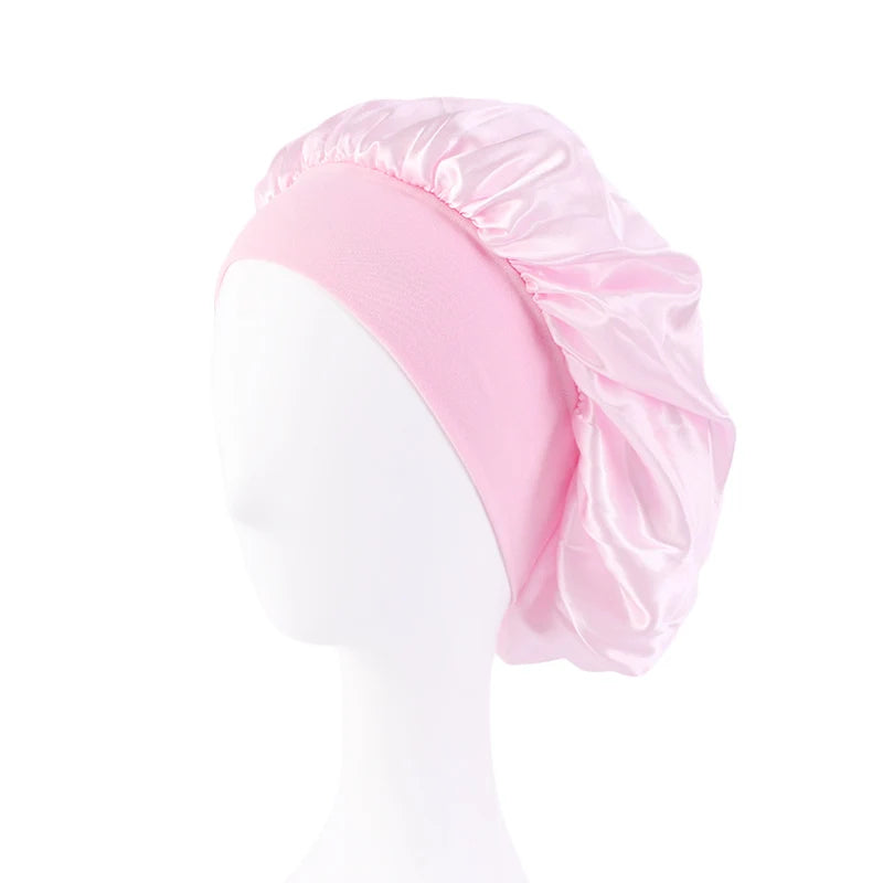 Satin Solid Wide-Brimmed Unisex Sleeping Hat - Elastic Band Hair Care Bonnet for Night Use