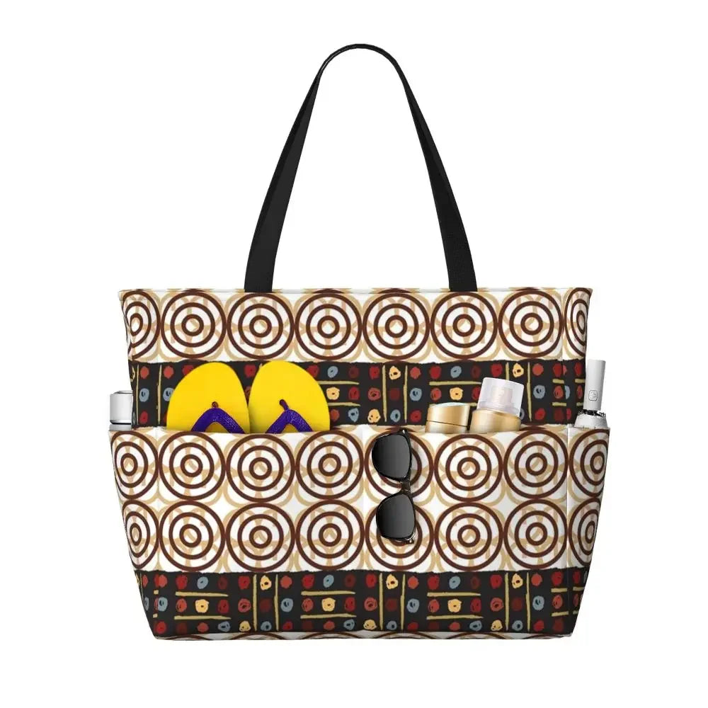 Custom African Kente Cloth Design Tote Bag for Women Large Capacity Traditional Africa Ethnic Ankara Beach Gym Travel Bags