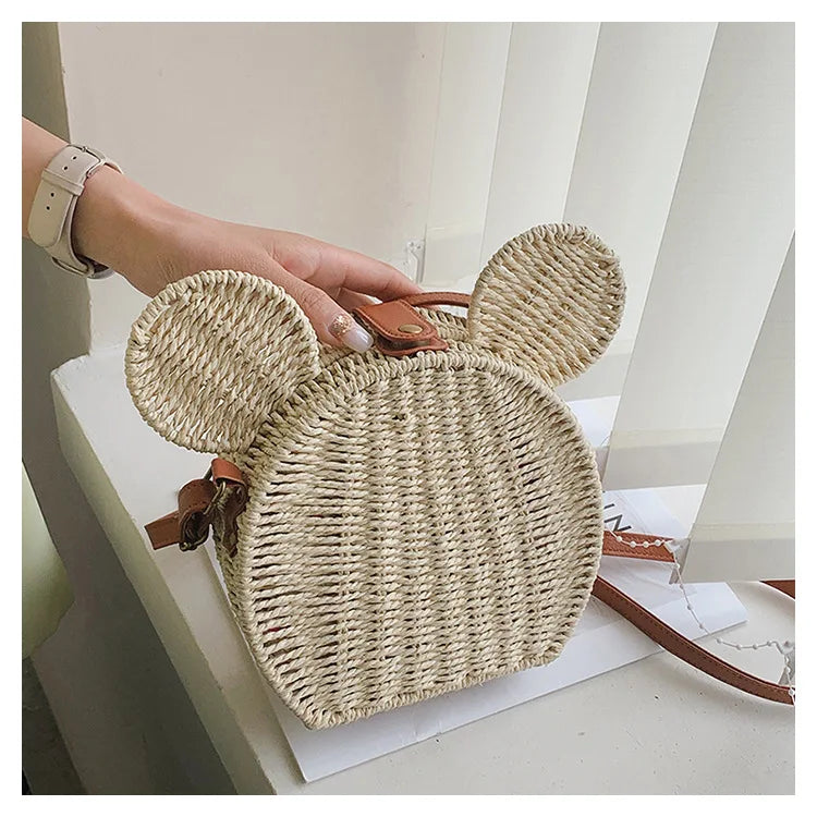 Disney 2023New Ladies Designer Straw Fancy Bag Cute Handbag Rattan Travel Leisure Vacation Small Round Beach Mickey Shoulder Bag - Elevate Your Body