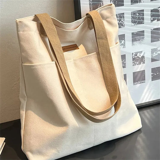 1Pcs Women's Tote Bag Canvas Sewing Thread Large Capacity Advanced Sense Handbag Convenient Practical Female's Commuter Bag.