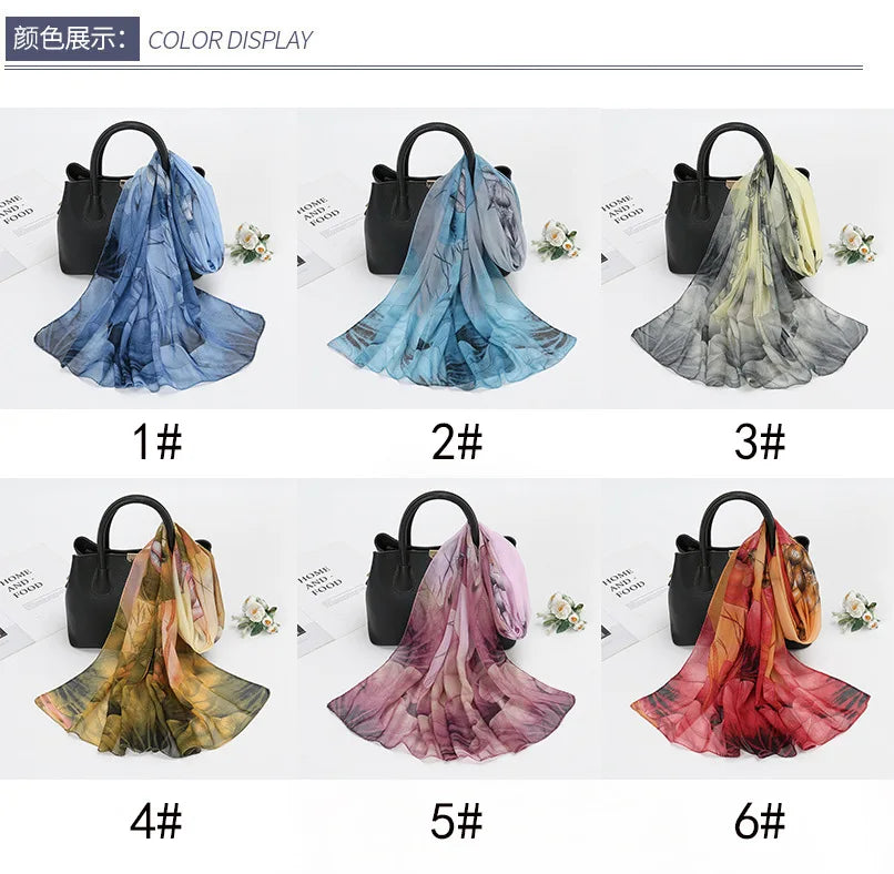 Elegant Lotus Flower Chiffon Scarf for Women - Stylish Sunscreen Accessory for Beach Travel and Holidays.