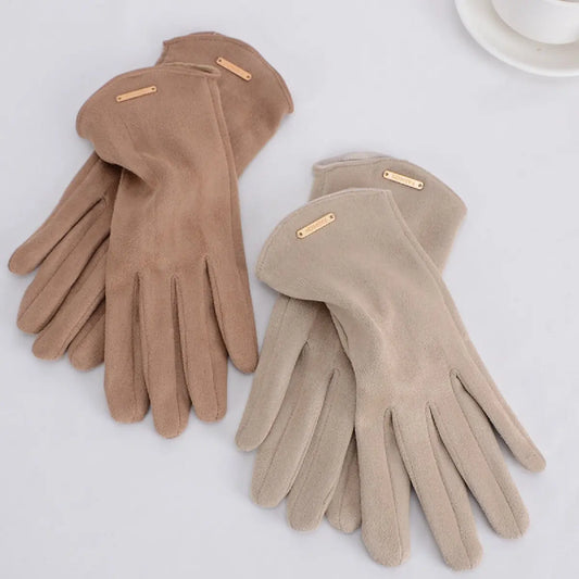 Elegant Women’s Winter Touch Screen Suede Gloves for Cycling and Driving - Windproof and Warm.