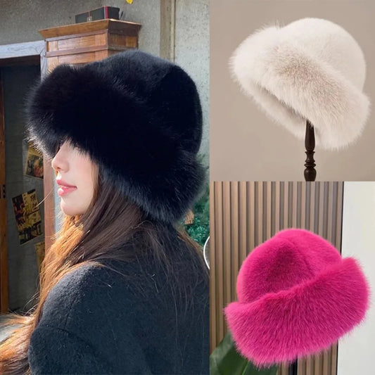 Cozy Faux Fur Bucket Hat for Winter - Stylish Panama Cap for Cold Weather & Holiday Gifts.