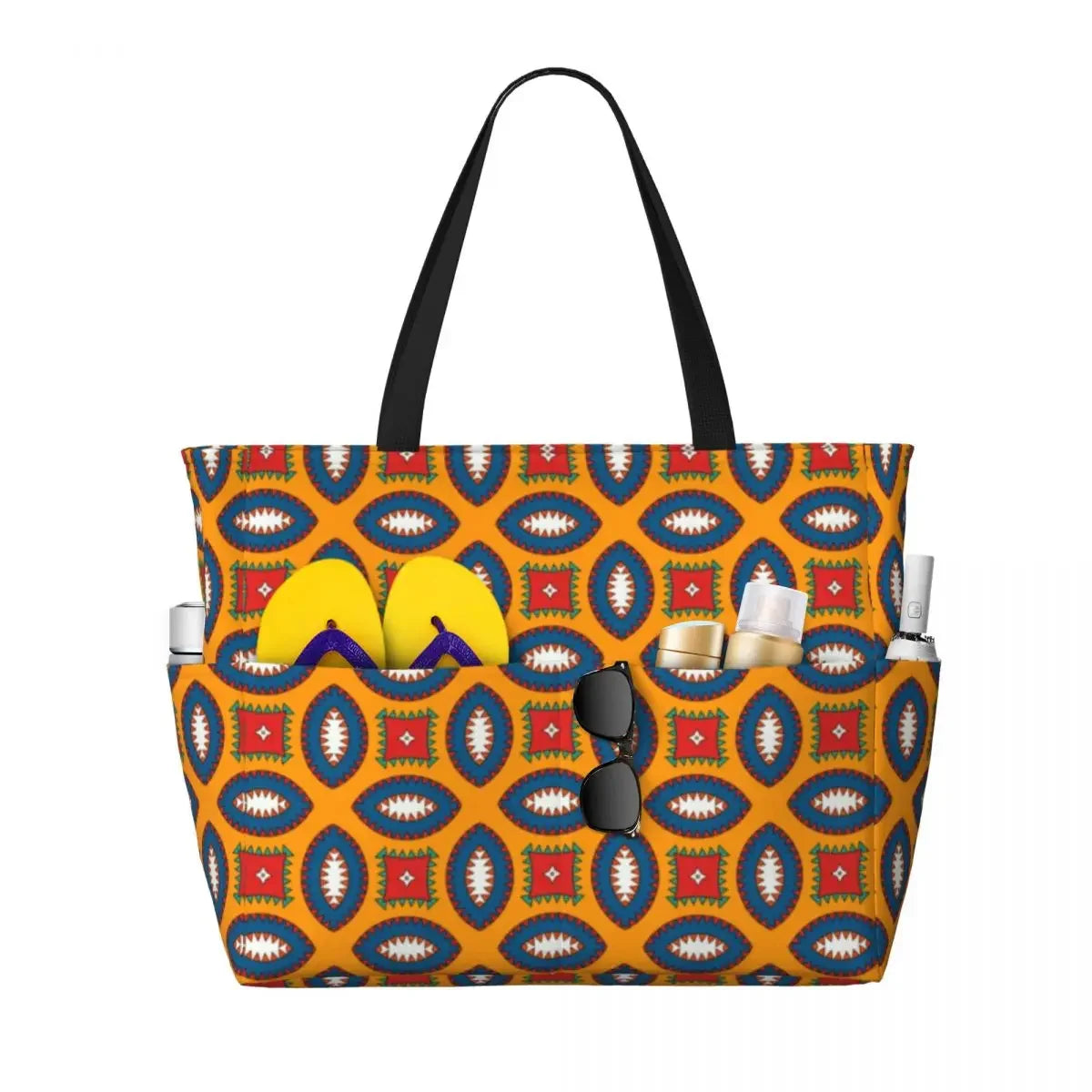 Custom African Kente Cloth Design Tote Bag for Women Large Capacity Traditional Africa Ethnic Ankara Beach Gym Travel Bags.