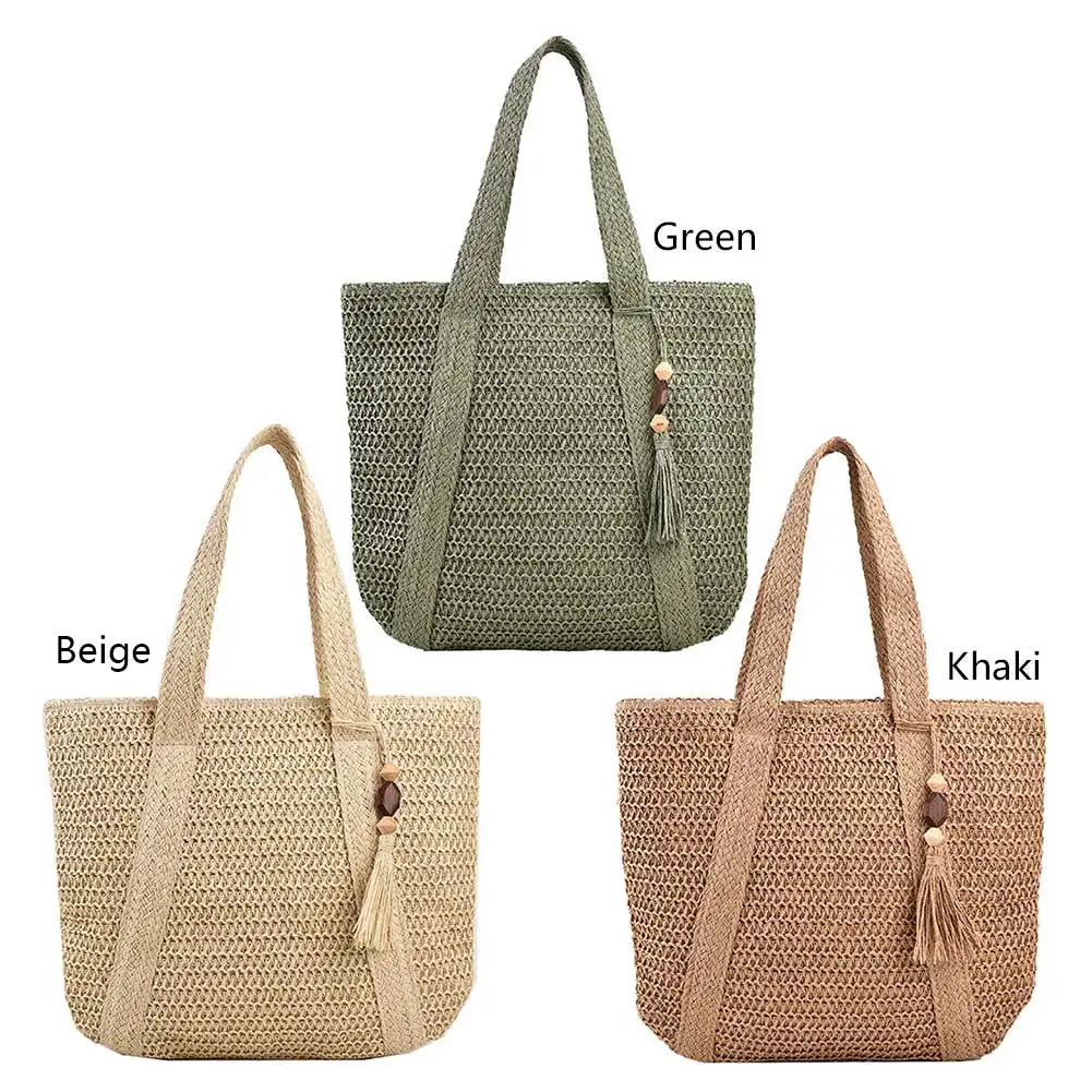 Summer Straw Women Bag Hand-Woven Handbags Handmade Raffia Beach Boho Shoulder Bag Large Tote Bag Tassel Shopping Purses 2024