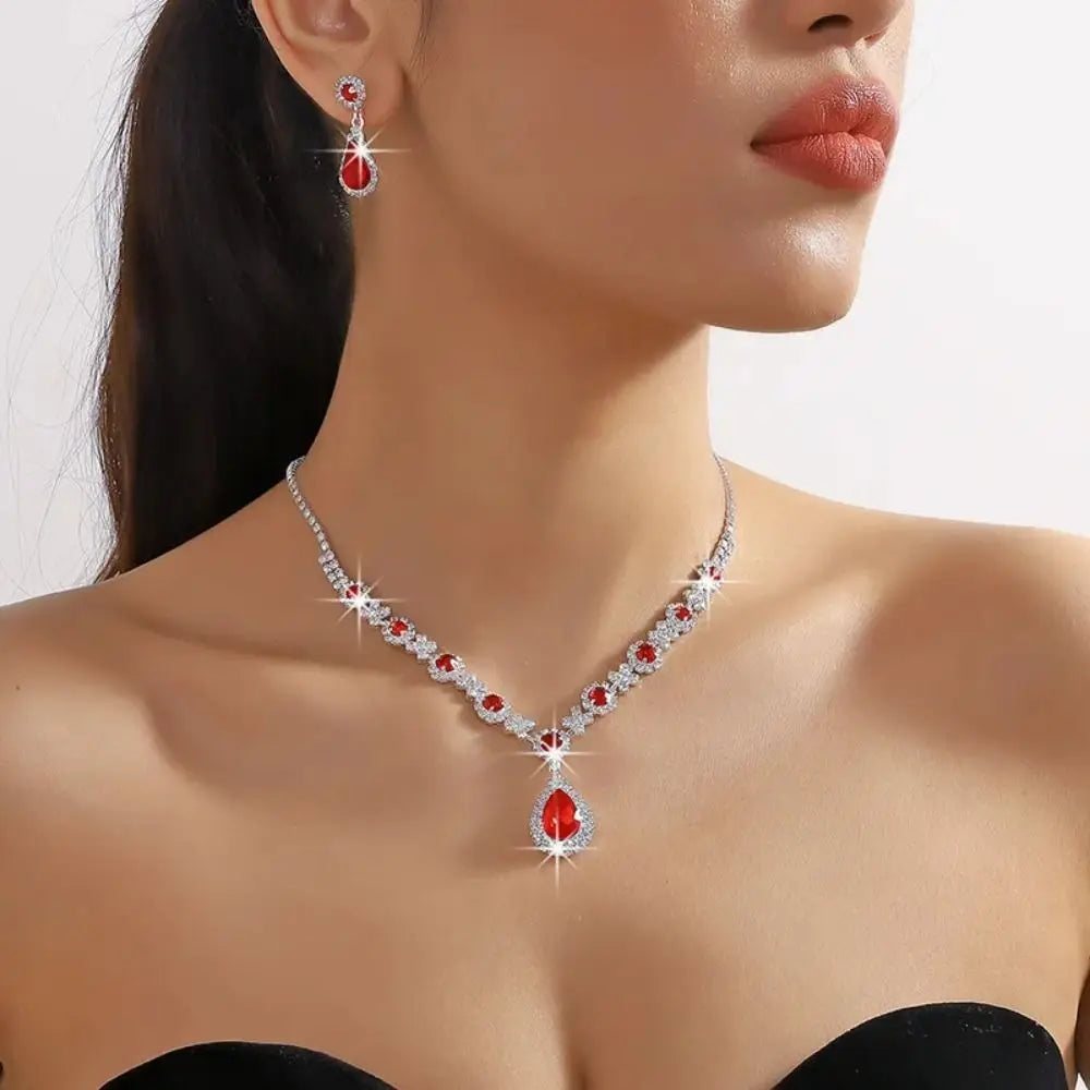 3 pieces of women's crystal droplet necklace with earrings set for wedding evening dress Elegant accessories.