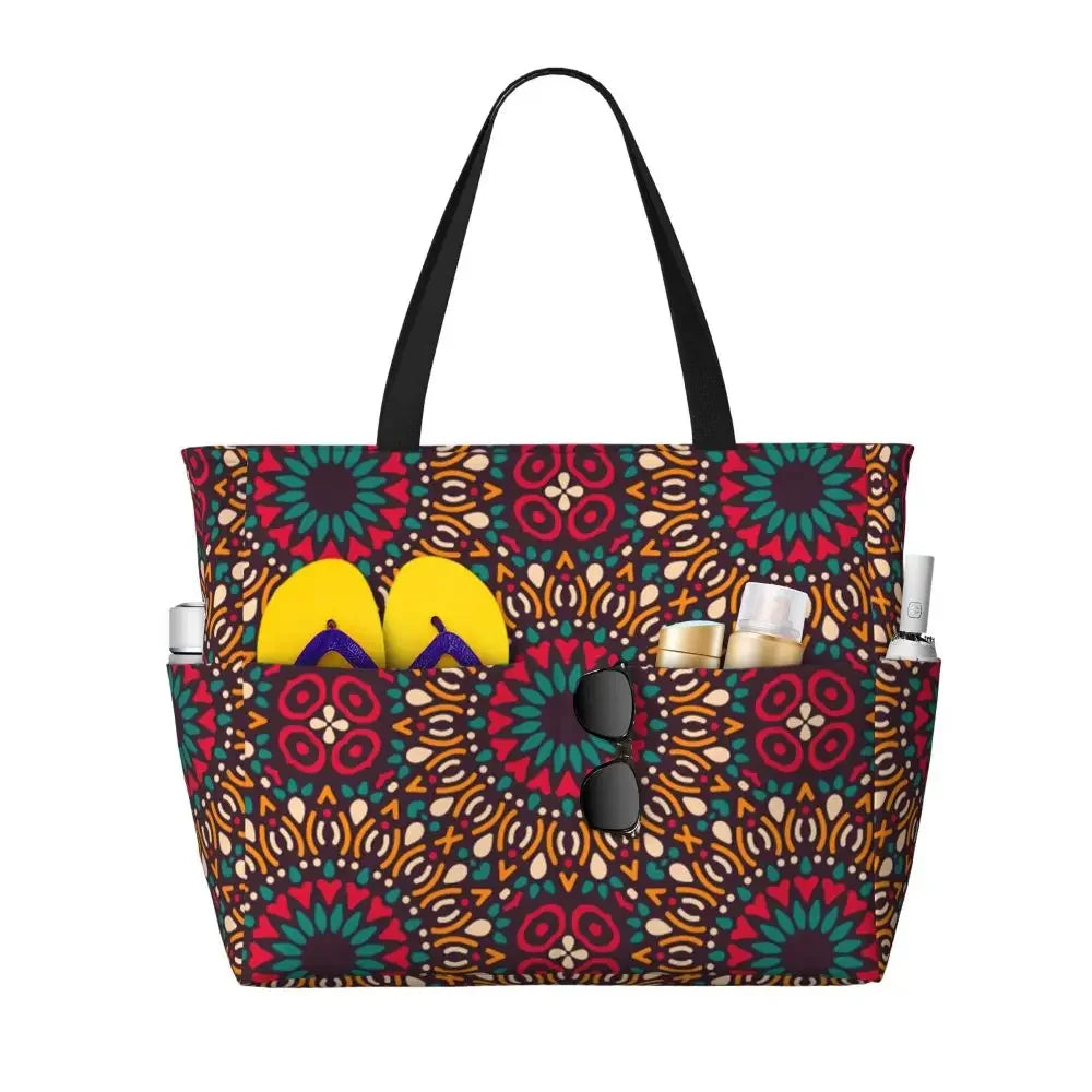 Custom African Kente Cloth Design Tote Bag for Women Large Capacity Traditional Africa Ethnic Ankara Beach Gym Travel Bags