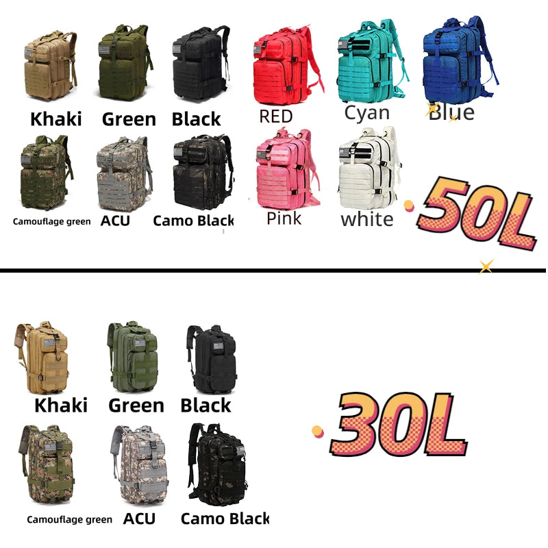 30L/50L 1000D Nylon Waterproof Trekking Fishing Hunting Bag Backpack Outdoor Rucksacks Tactical Sports Camping Hiking.