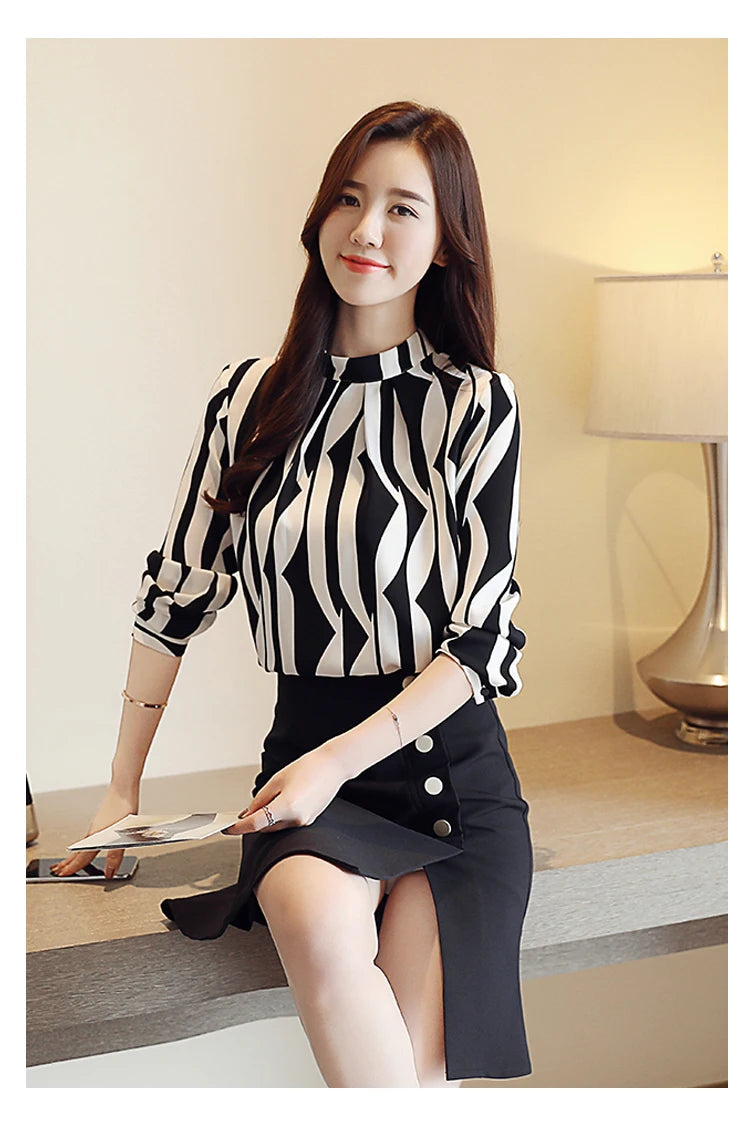 New Striped Chiffon Blouse Shirt Fashion Woman Blouse Long Sleeve Women Shirts Office Work Wear Womens Tops Blusas 0941 60 - Elevate Your Body