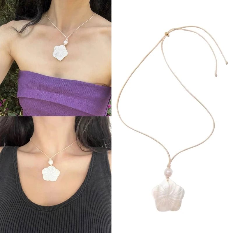 Beach Natural Shell Necklace for Women Seaside Plum Blossom Shell Pendant Choker Necklace Choker Beach Jewelry Birthday - Elevate Your Body