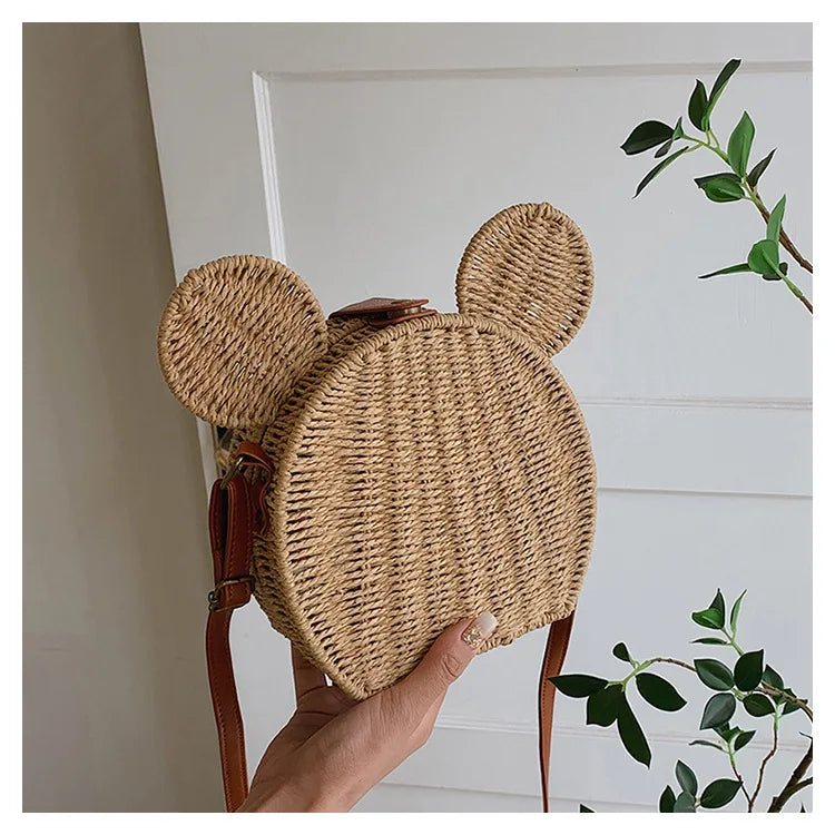 Disney 2023New Ladies Designer Straw Fancy Bag Cute Handbag Rattan Travel Leisure Vacation Small Round Beach Mickey Shoulder Bag - Elevate Your Body