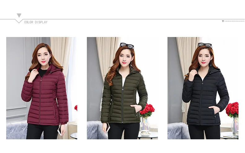 Winter Jackets for Women Cotton Padded Ultralight Coat Women's Parkas Lady Winter Thickened Slim Warm Jacket Female Hooded Parka.