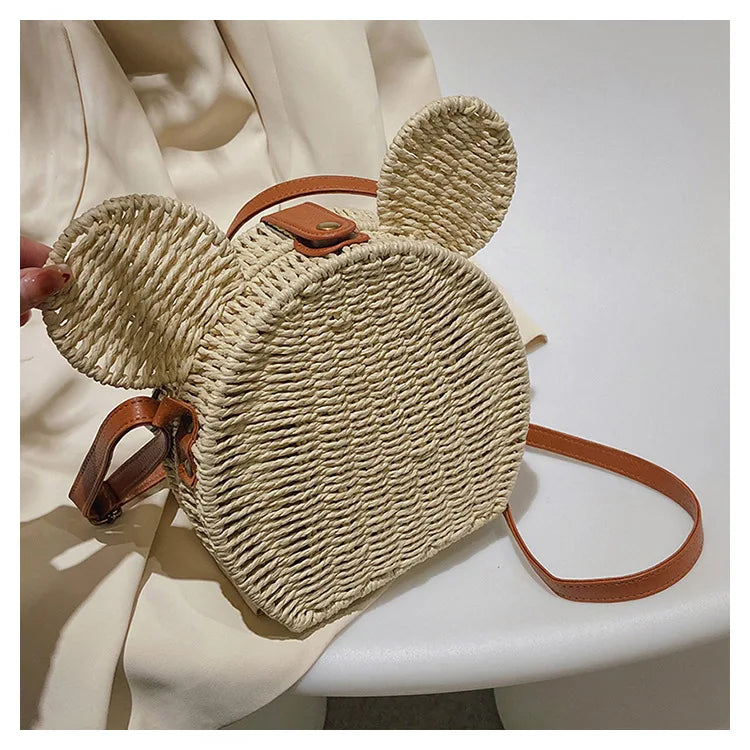 Disney 2023New Ladies Designer Straw Fancy Bag Cute Handbag Rattan Travel Leisure Vacation Small Round Beach Mickey Shoulder Bag - Elevate Your Body