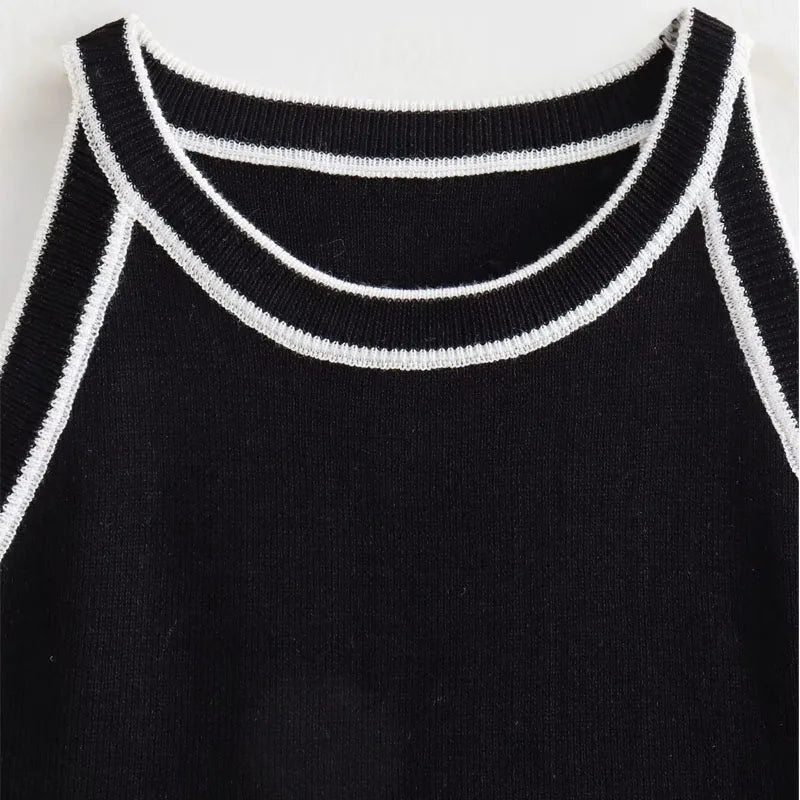 TRAF Tops for Women 2023 Crop Top Black Sexy Sleeveless Knitted Fabric Women's Vest Tank top Female youthful women's clothing.