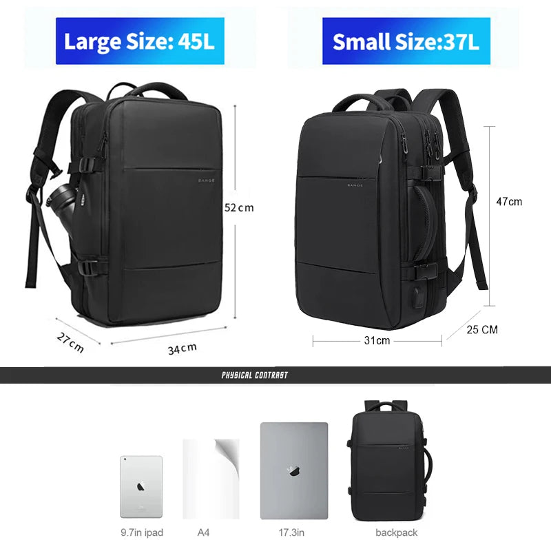 BANGE Travel Backpack Men Business Backpack School Expandable USB Bag Large Capacity 17.3 Laptop Waterproof Fashion Backpack.