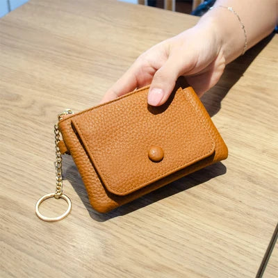 Custom Letters Women Coin Purse Genuine Leather Lady Keychain Card Holder Small Lanyard Wallet Personalize Name Zip Wristlet Bag.