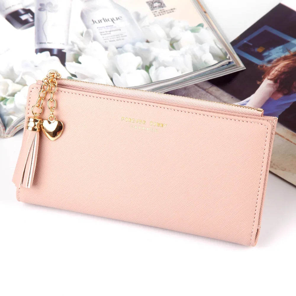 Women's Long Wallet,Multi Card slots Handheld Clutches,Tassel Zipper Clutch Purse,Slim Large Capacity Leather Mobile Phone Bag.