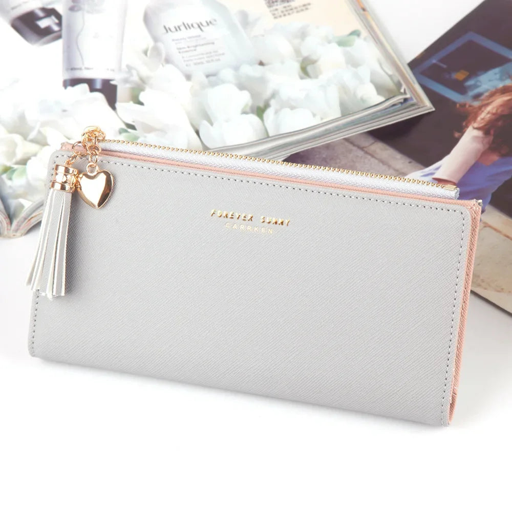 Women's Long Wallet,Multi Card slots Handheld Clutches,Tassel Zipper Clutch Purse,Slim Large Capacity Leather Mobile Phone Bag.